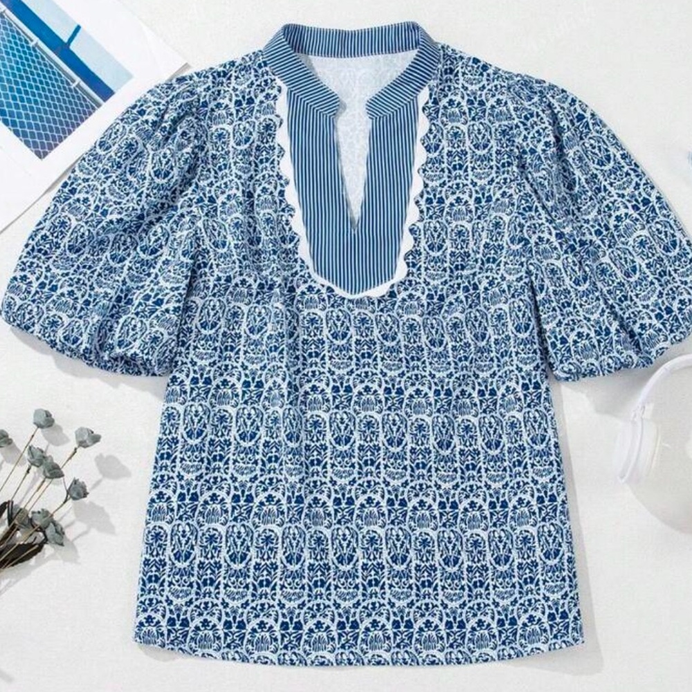 Blue Patterned Women's Top MEDIUM